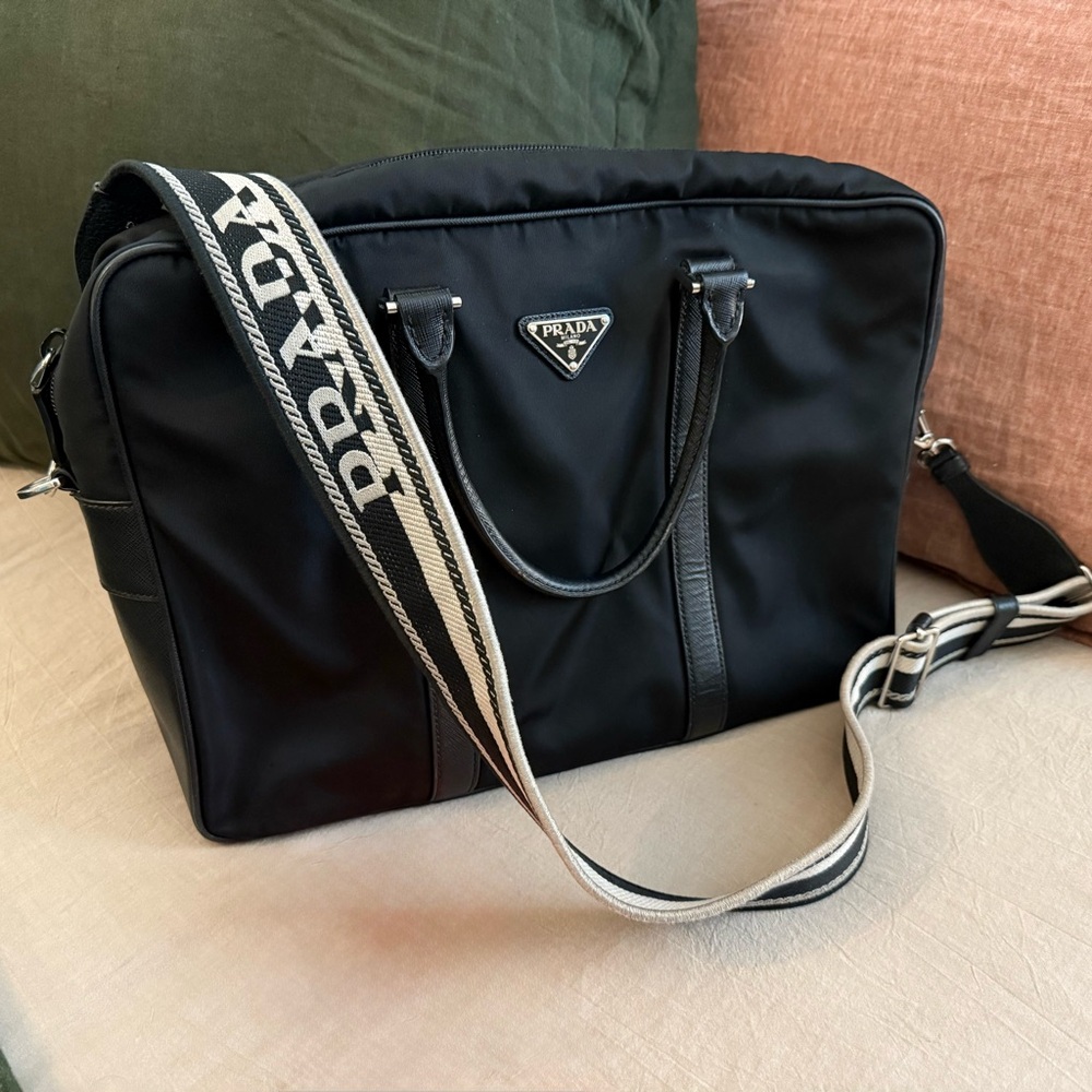 Prada Black Laptop Travel Bag + Prada Strap
